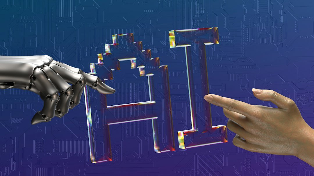 Main humaine et main robotique illustrant l’engagement moral sur l’intelligence artificielle
